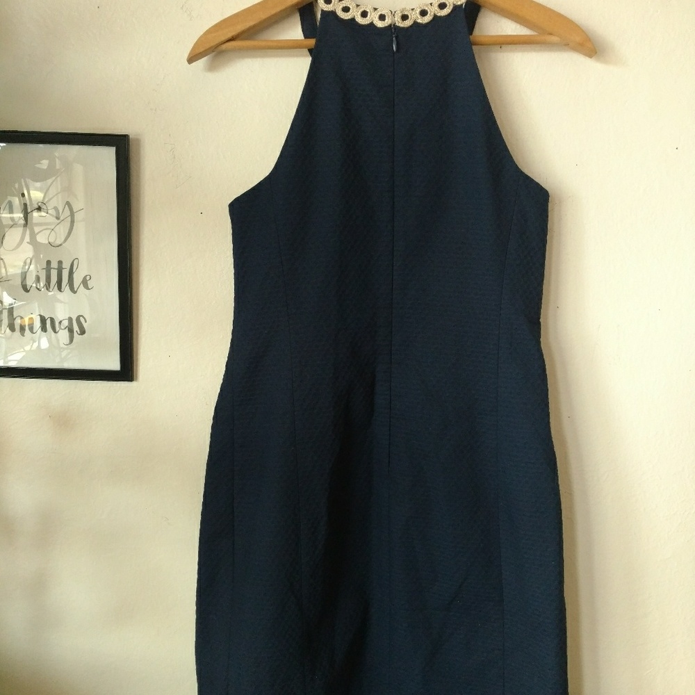 Lilly Pulitzer Sasha Shift Dress Blue Gold Lace 2 - Picture 4 of 8